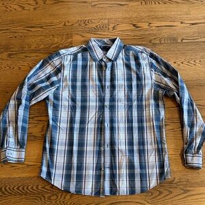 GAP Men's Blue and White Plaid Button Down Shirt
